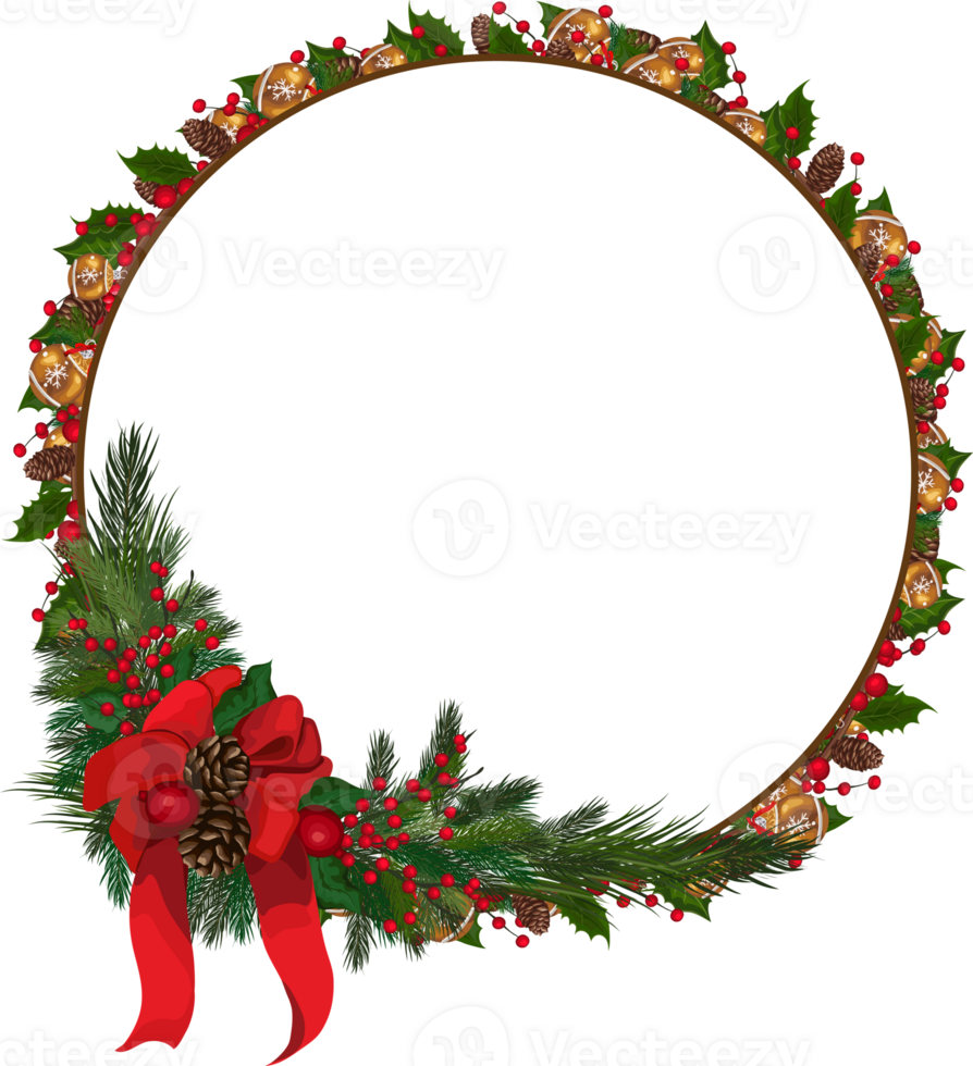 Christmas wreath illustration on transparent background. png