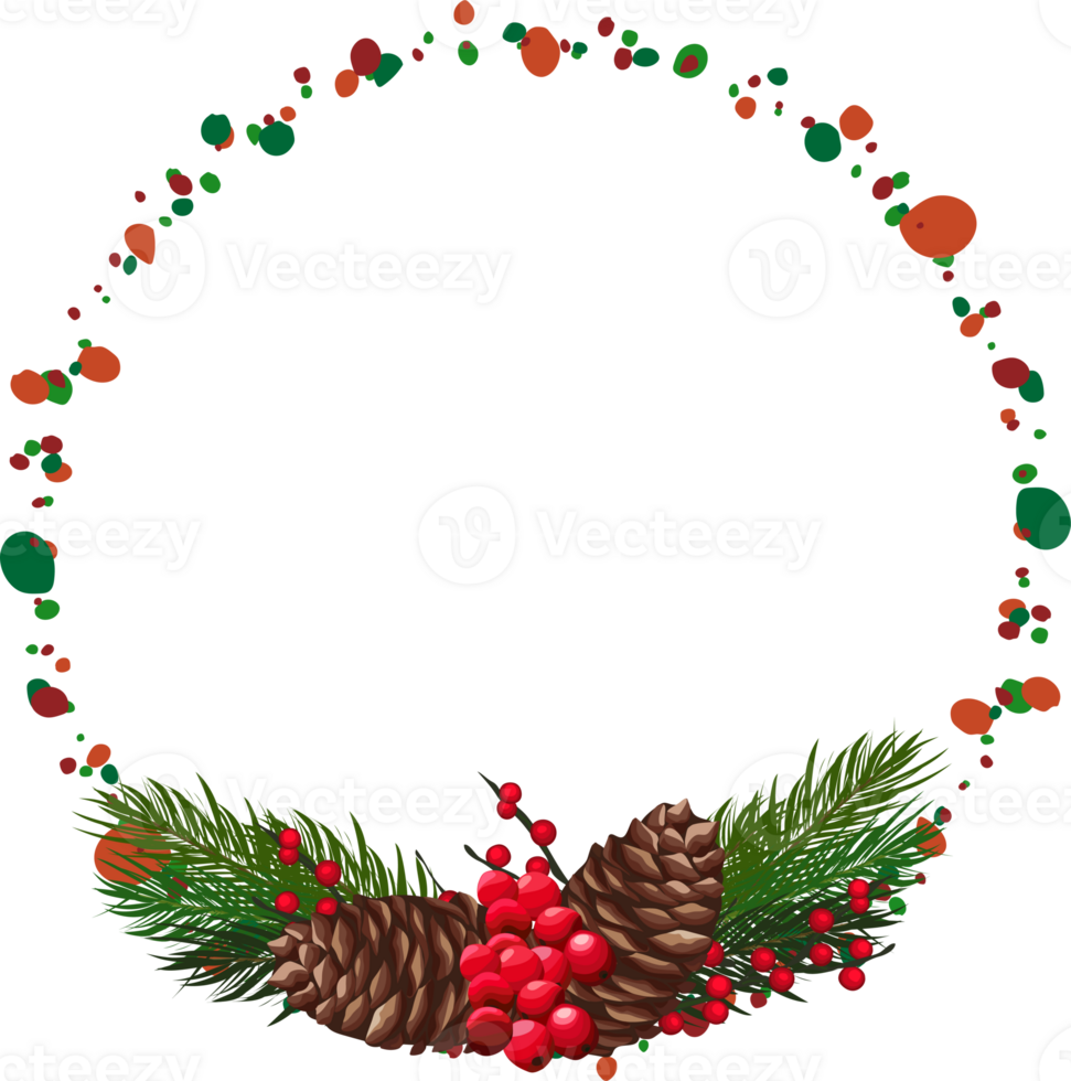 Christmas wreath illustration on transparent background. png