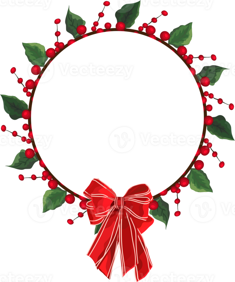 Christmas wreath illustration on transparent background. png