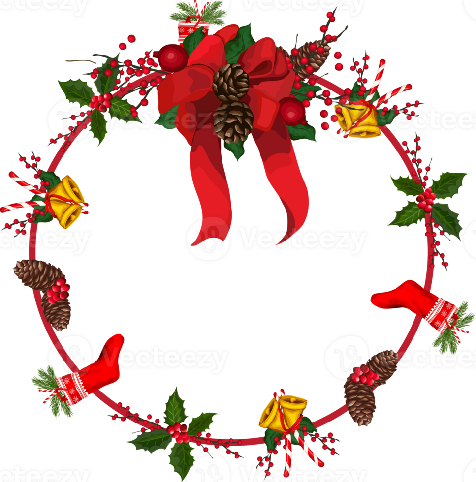 Christmas wreath illustration on transparent background. png