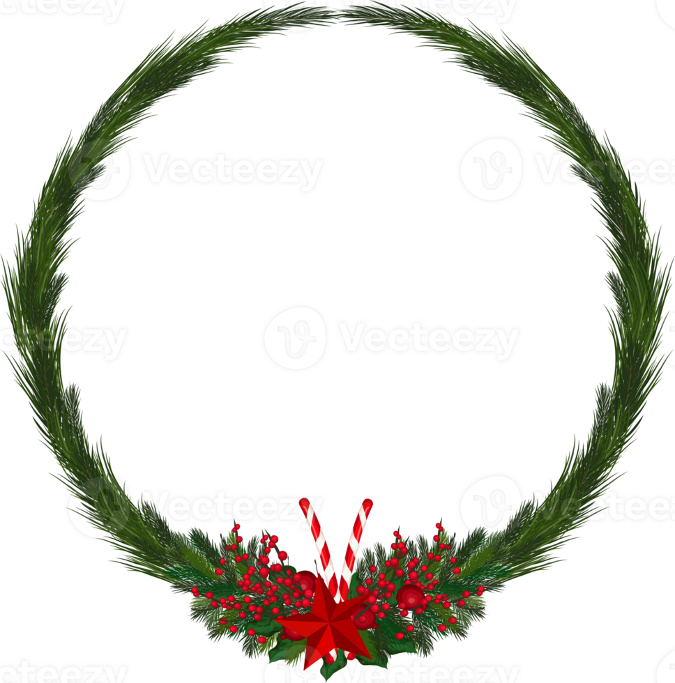 Christmas wreath illustration on transparent background. png