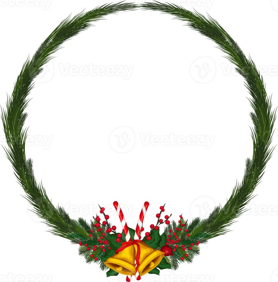 Christmas wreath illustration on transparent background. png