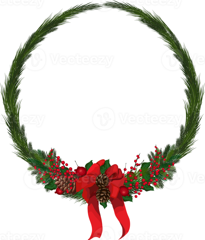 Christmas wreath illustration on transparent background. png