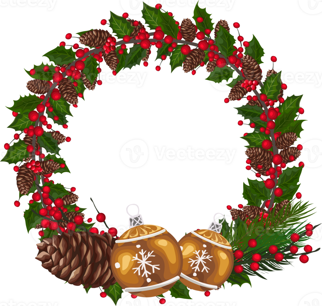 Christmas wreath illustration on transparent background. png