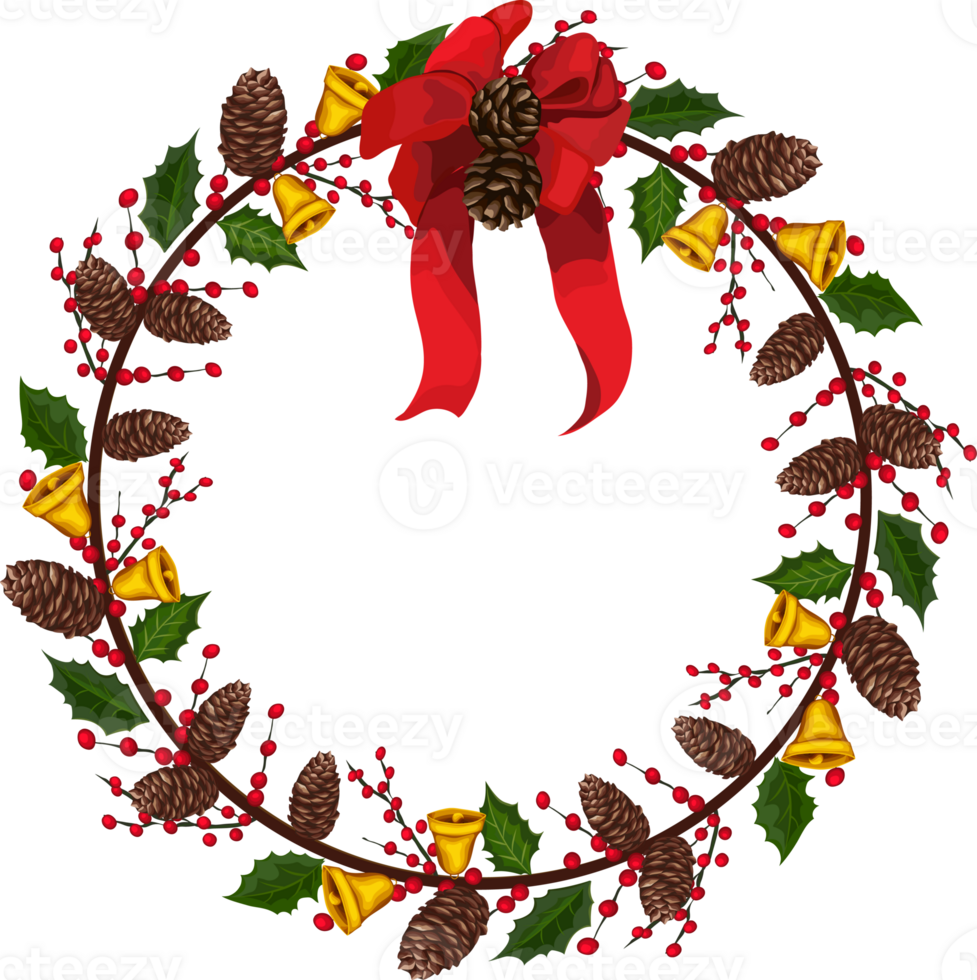 Christmas wreath illustration on transparent background. png