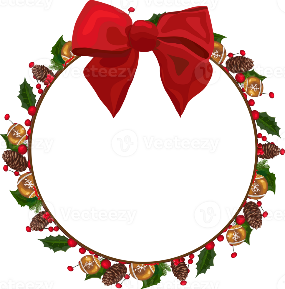 Christmas wreath illustration on transparent background. png
