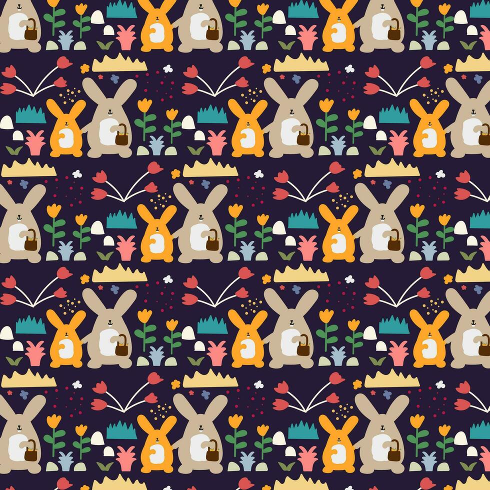 Cute hand drawn animals Seamless pattern. for fabric, print, textile and wallpaper vector