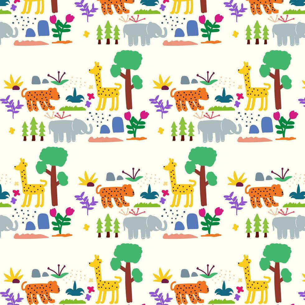 Cute hand drawn animals Seamless pattern. for fabric, print, textile and wallpaper vector