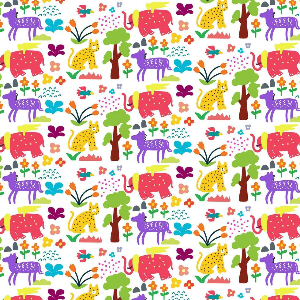 Cute hand drawn animals Seamless pattern. for fabric, print, textile and wallpaper vector