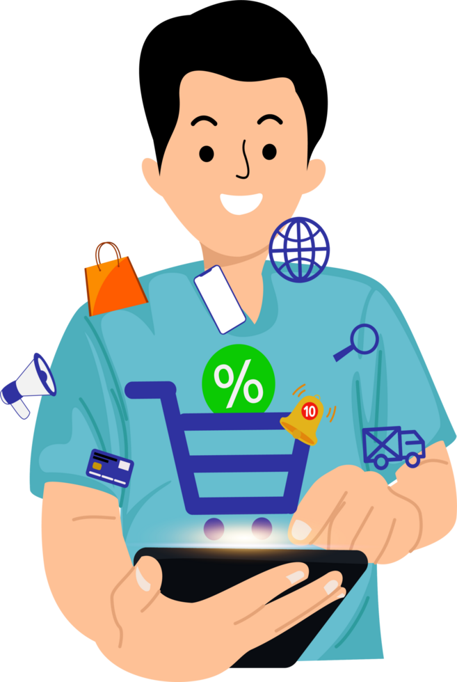man customer add products to cart while online shopping via smartphone on online store png