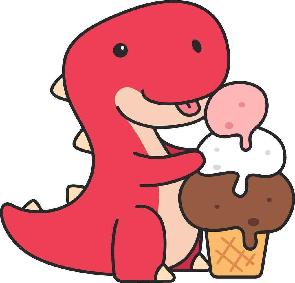 linda dinosaurio con hielo crema y magdalena vector ilustración.