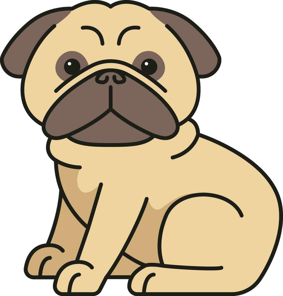 Pug dog sitting on the floor. Vector illustration in cartoon style.