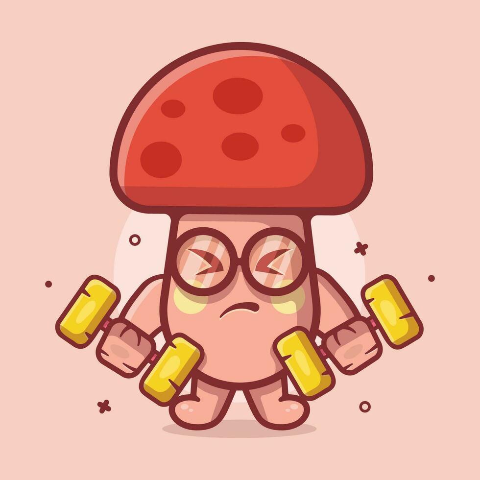 funny mushroom character mascot doing bodybuilding using dumbbell isolated cartoon in flat style design vector