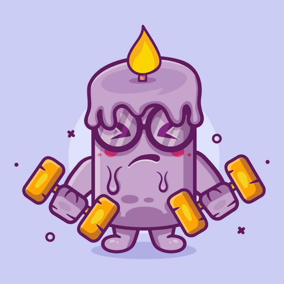 cute candle character mascot doing bodybuilding using dumbbell isolated cartoon in flat style design vector