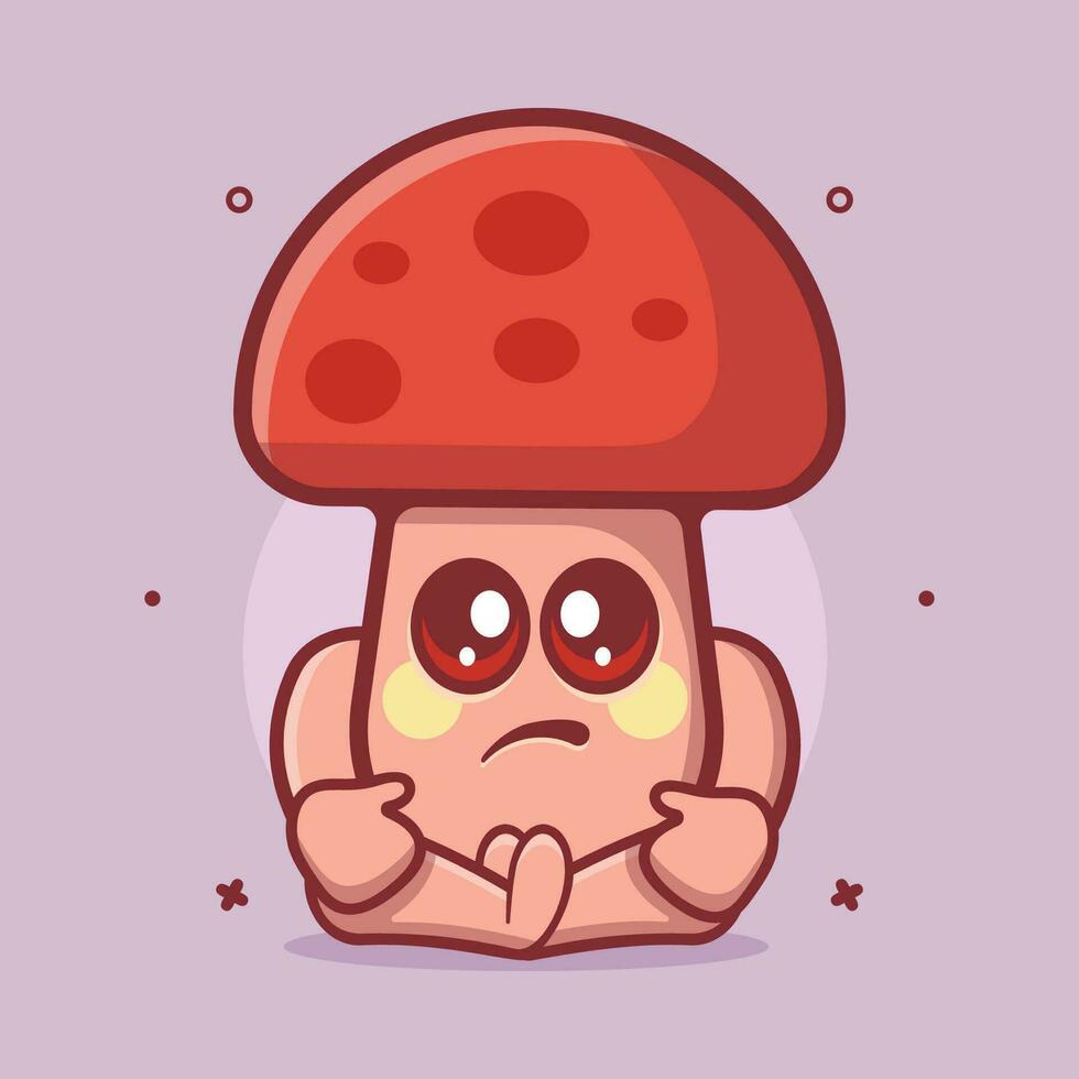 kawaii mushroom character mascot with sad expression isolated cartoon in flat style design vector