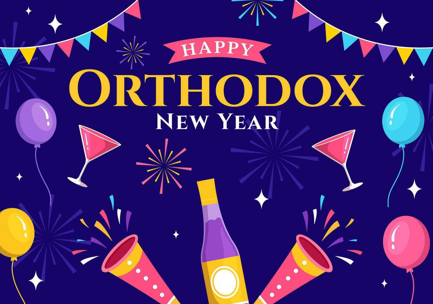 Happy Orthodox New Year Vector Illustration on 14 January with Church and Fireworks for Poster or Banner in Flat Cartoon Background Design