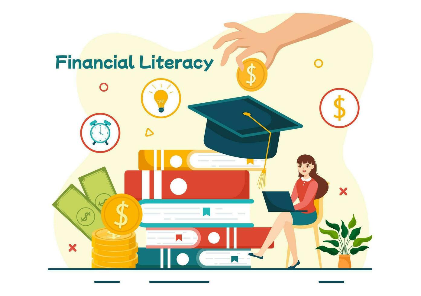 Financial Literacy Webinar Vector Illustration with Finance Management, Investment Money and Budget in Education Accounting Flat Background Design