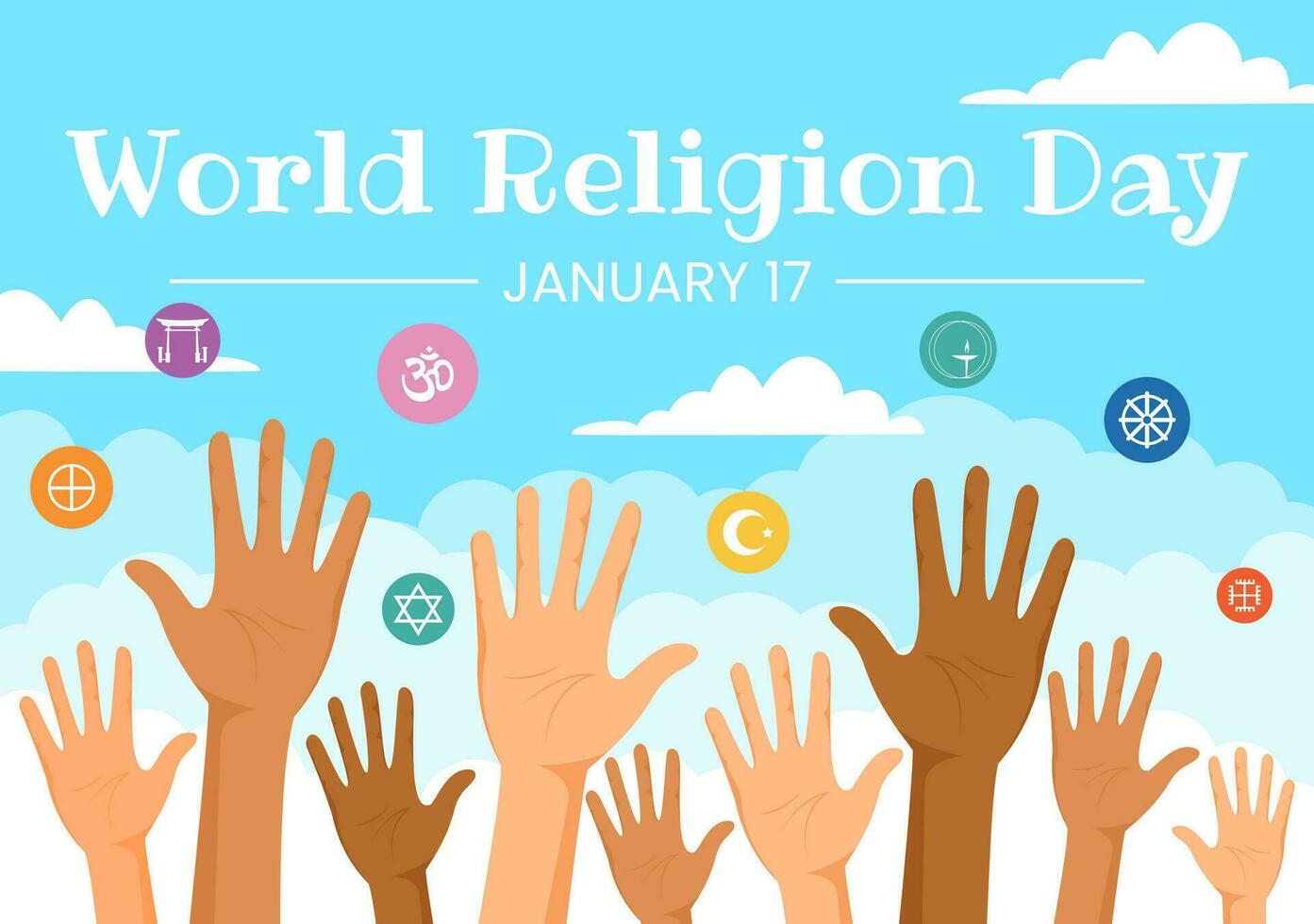 World Religion Day Vector Illustration on 17 January with Symbol Icons of Different Religions for Poster or Banner in Flat Cartoon Background