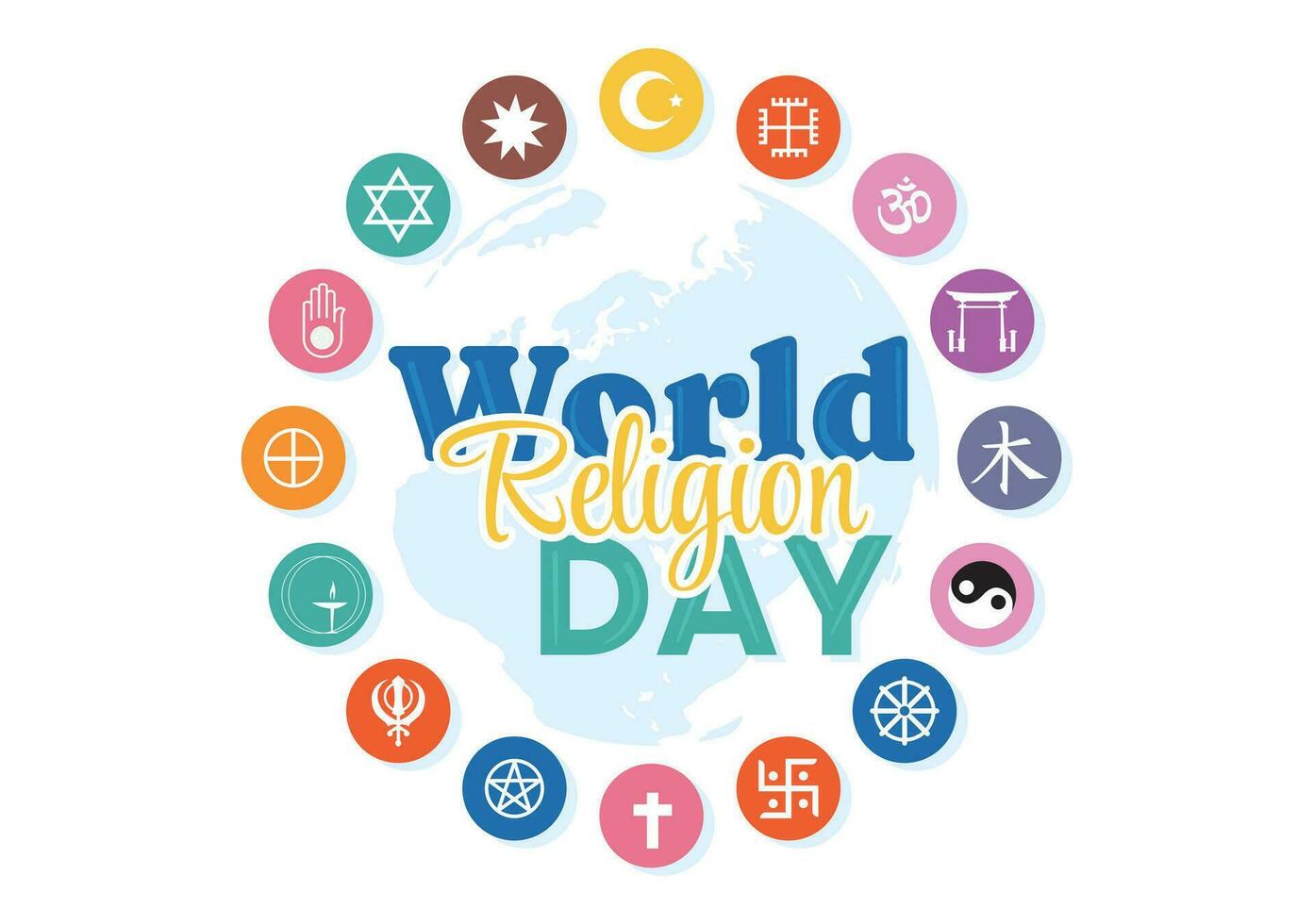 World Religion Day Vector Illustration on 17 January with Symbol Icons of Different Religions for Poster or Banner in Flat Cartoon Background