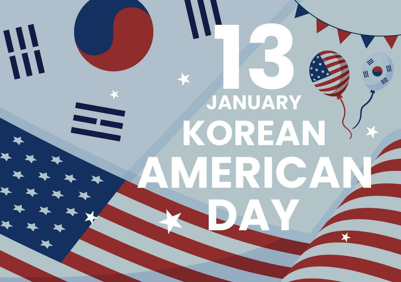 Korean American Day Vector Illustration on January 13 with USA and South Korean Flag to Commemorate Republic Of Alliance in Flat Background Design