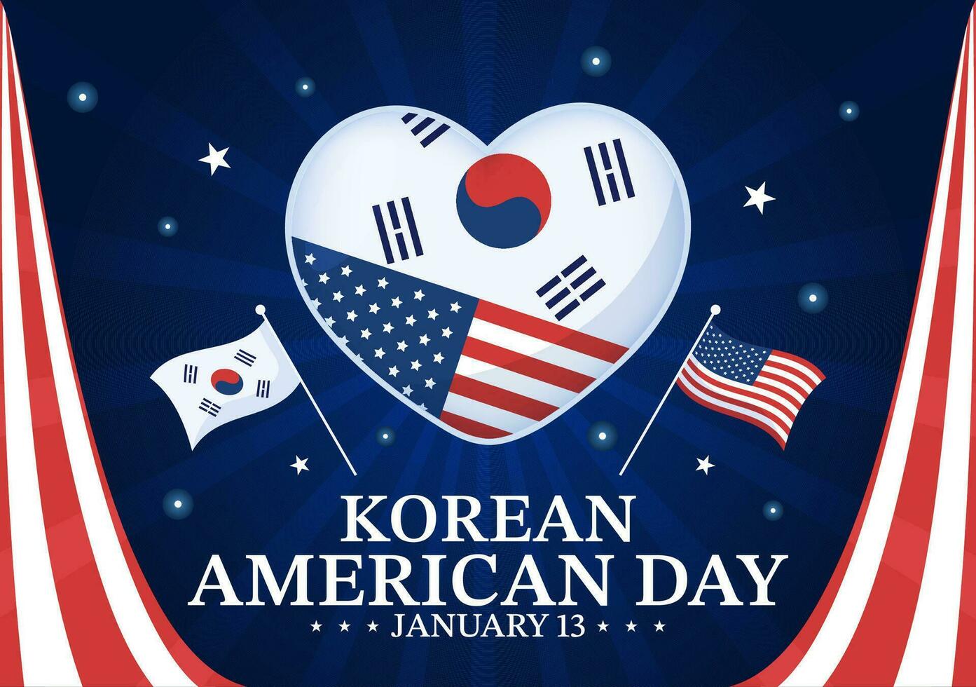 Korean American Day Vector Illustration on January 13 with USA and South Korean Flag to Commemorate Republic Of Alliance in Flat Background Design