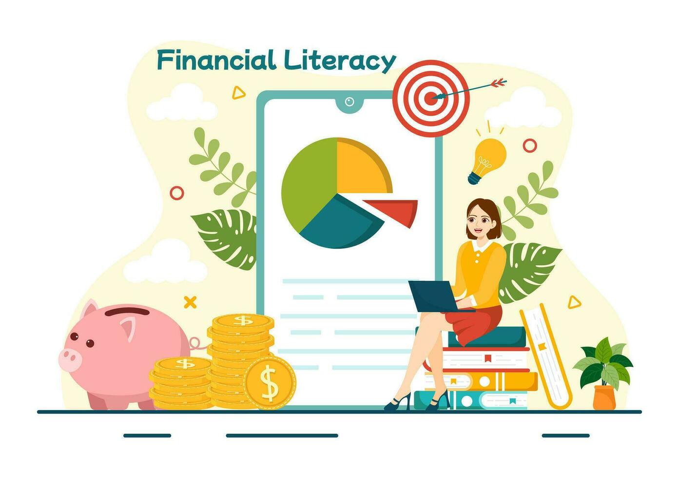 Financial Literacy Webinar Vector Illustration with Finance Management, Investment Money and Budget in Education Accounting Flat Background Design