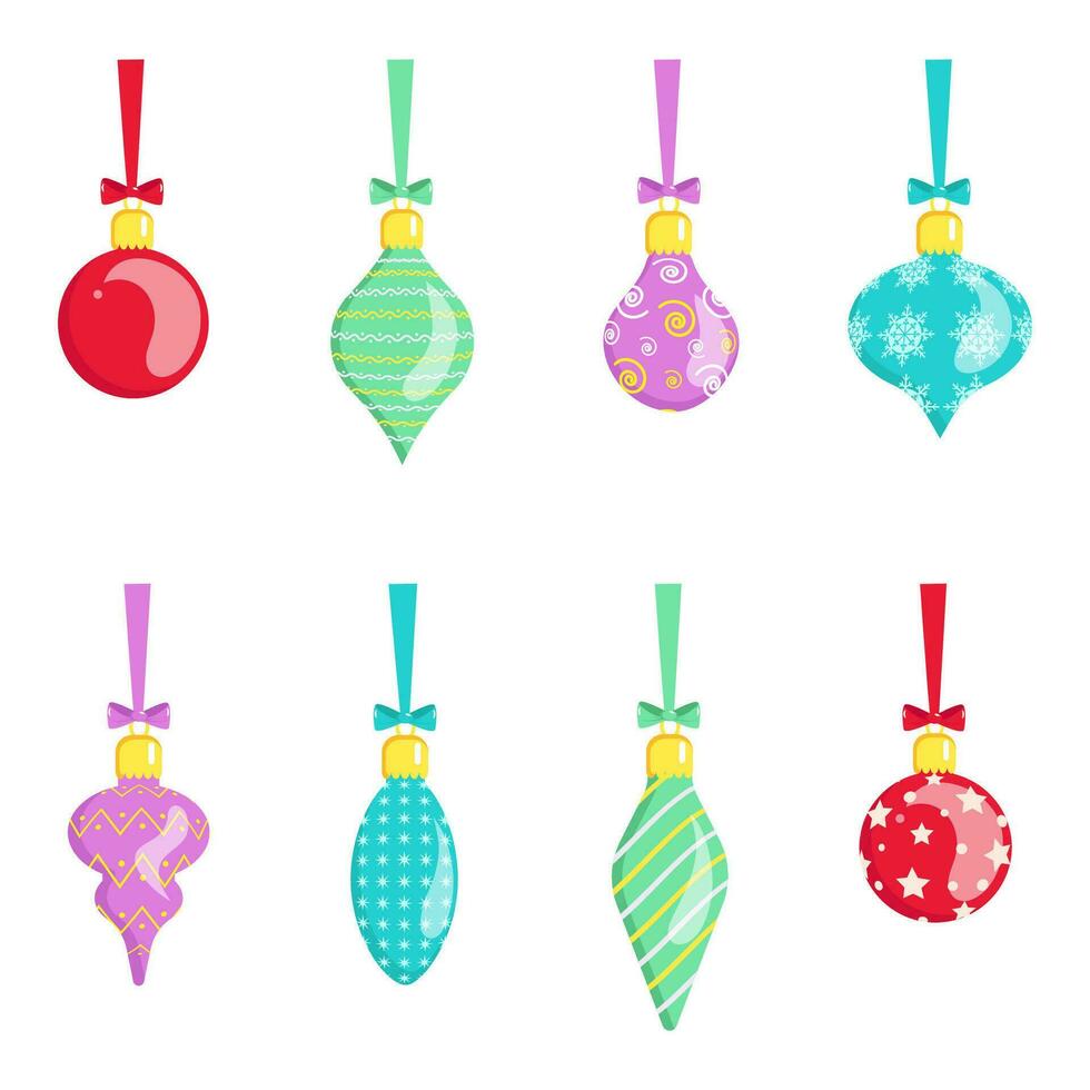 Colorful Christmas balls set in cartoon style. vector