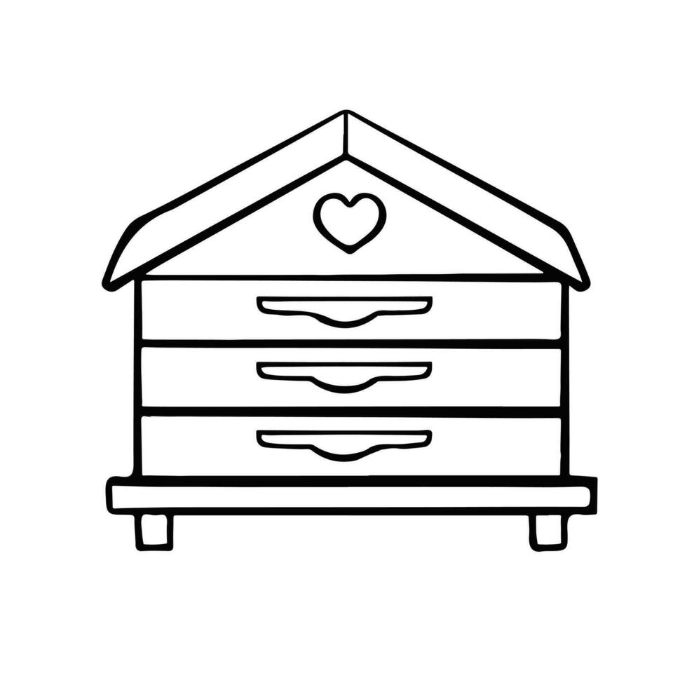 Outline, honeycomb beehive, wooden bee house, vector illustration