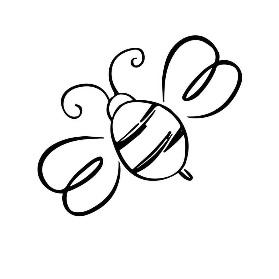 Bee symbol, black bumblebee outline, vector illustration