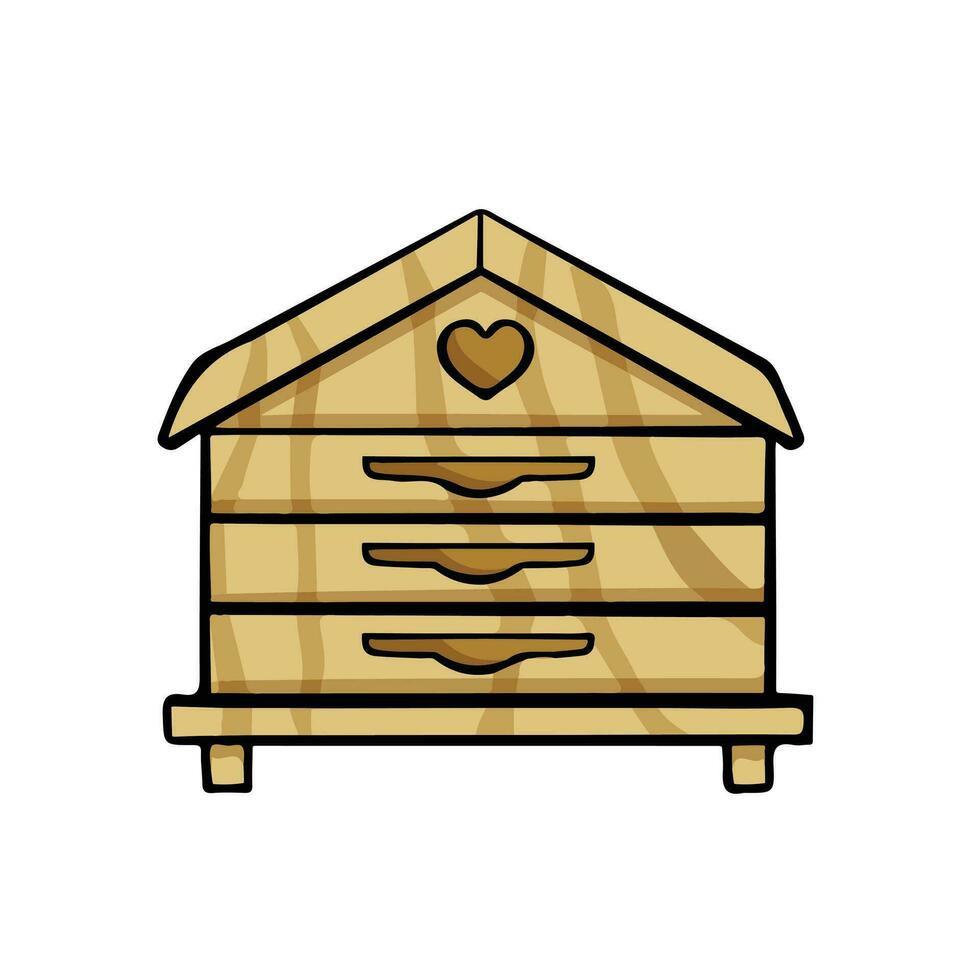 Set of beehive, wooden bee house, vector illustration