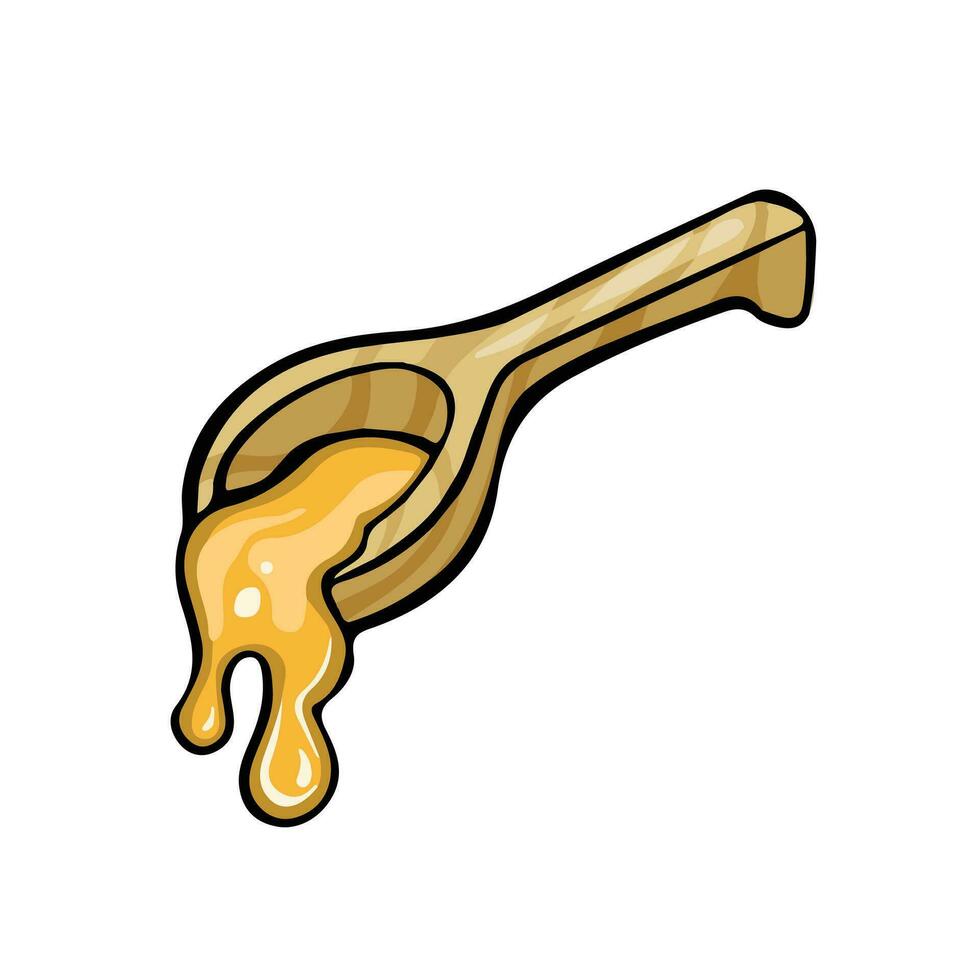 Wooden spoon with honey, vector illustration