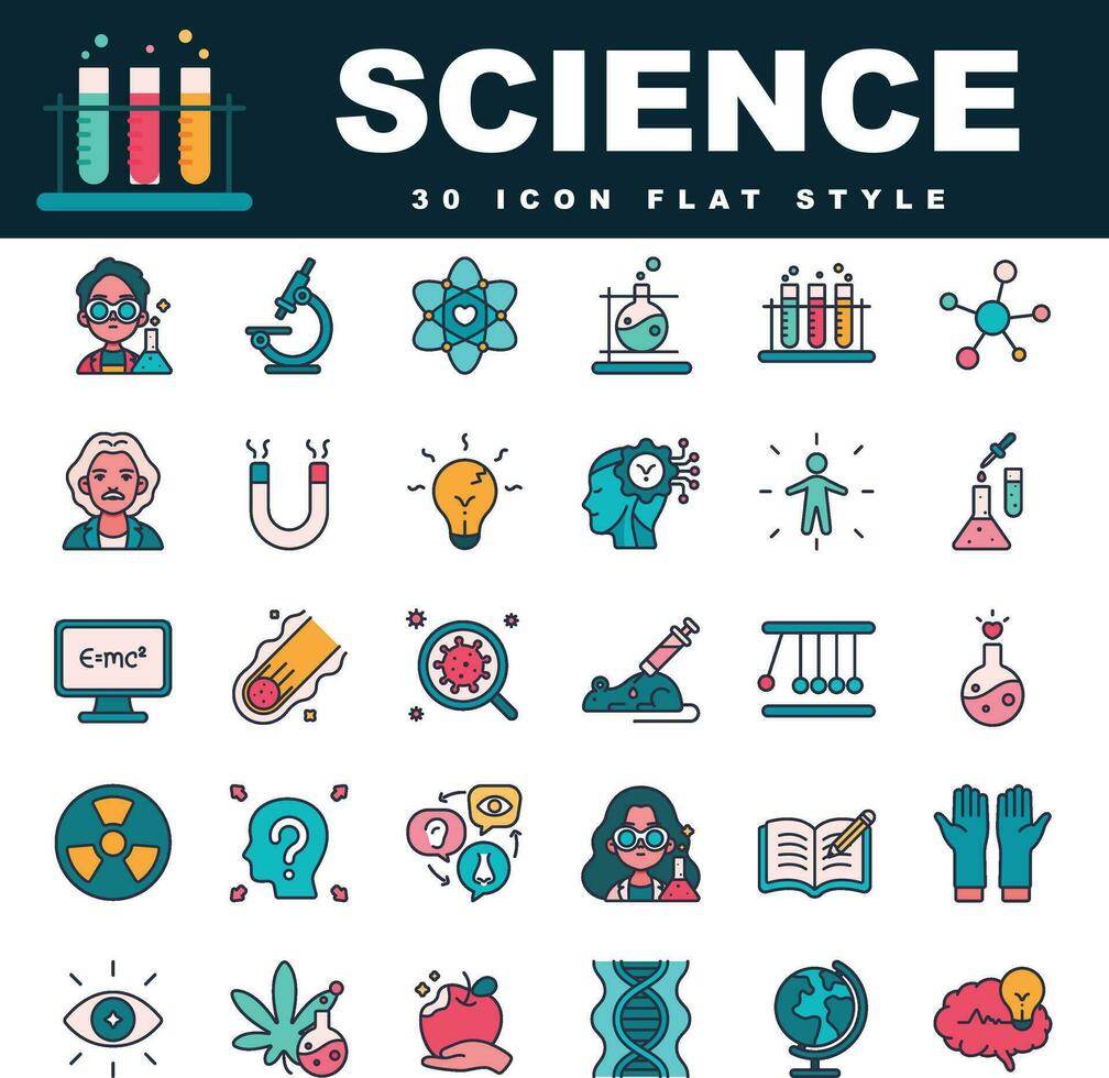 Ciencias iconos- descubriendo el maravillas de científico exploración vector