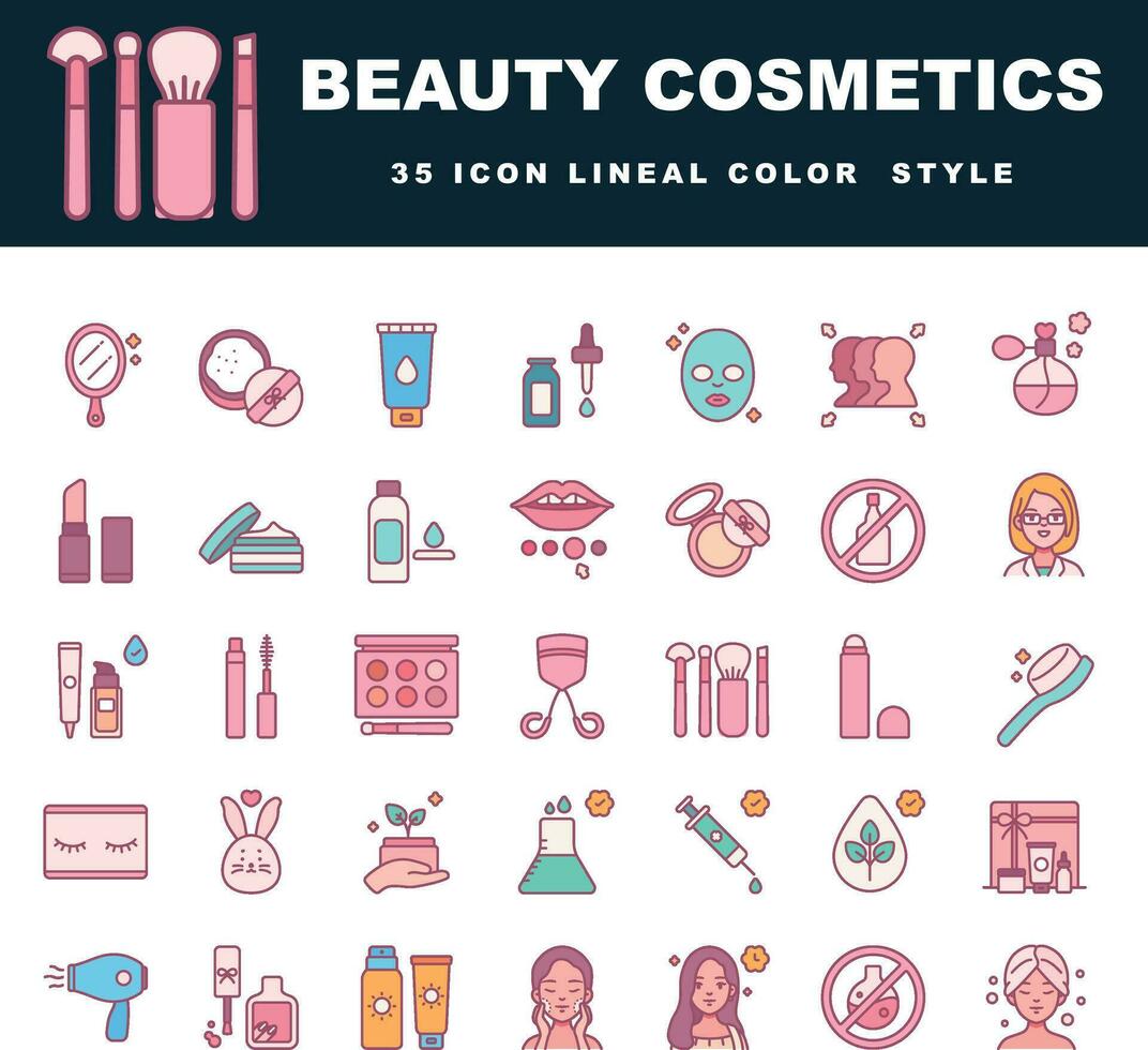 Beauty Cosmetics Icons- Unlocking the Secrets of Glamour and Skincare vector