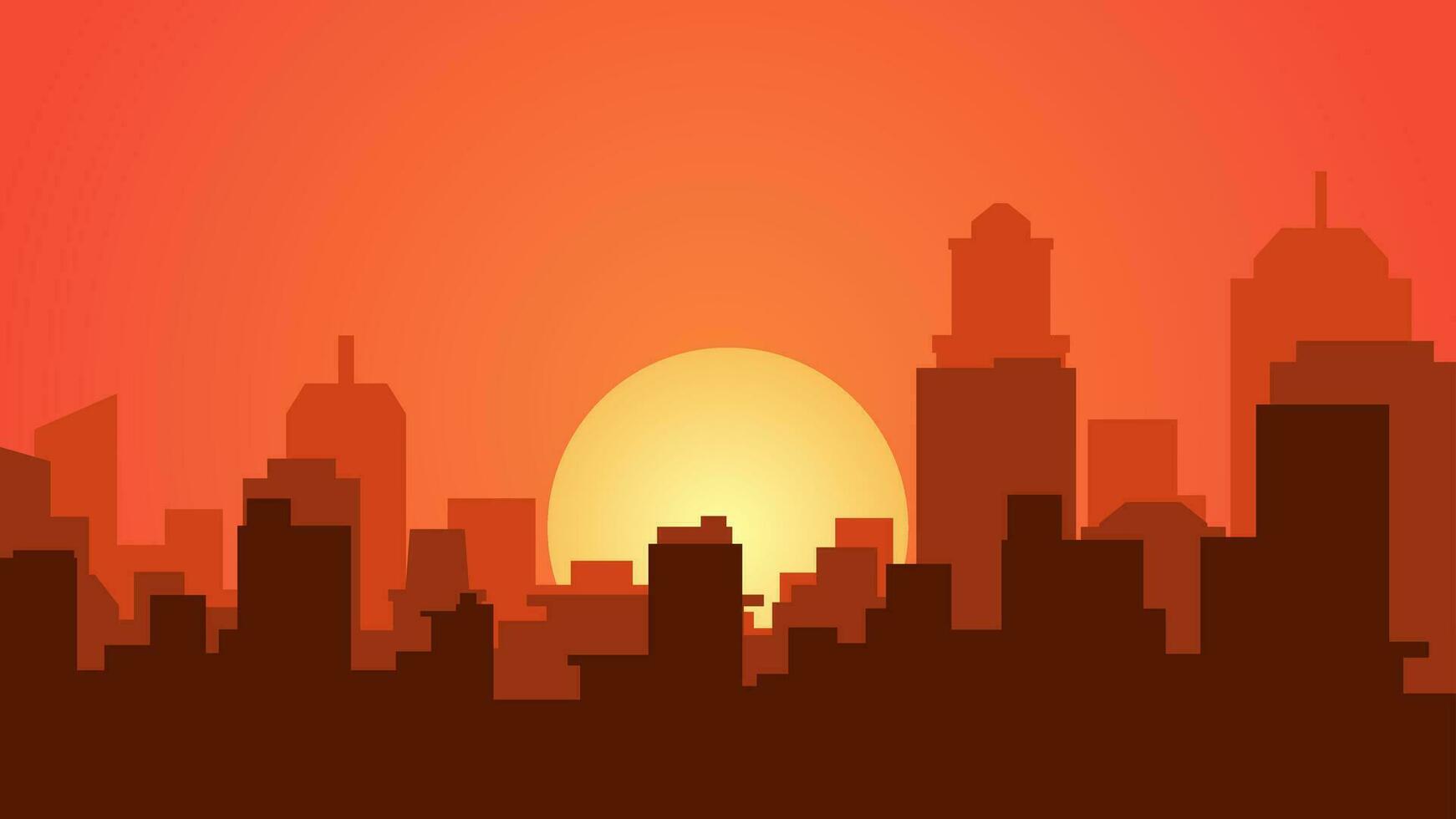 City landscape vector illustration. Urban silhouette of skyline building in sunset. Cityscape landscape for background, wallpaper or landing page. Sunset panorama in the city