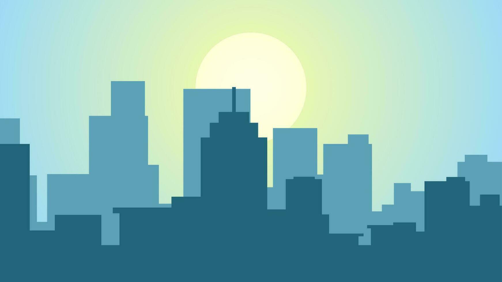 ciudad en el Mañana paisaje vector ilustración. urbano silueta de horizonte edificio en el Mañana con claro cielo. paisaje urbano paisaje para fondo, fondo de pantalla o aterrizaje página