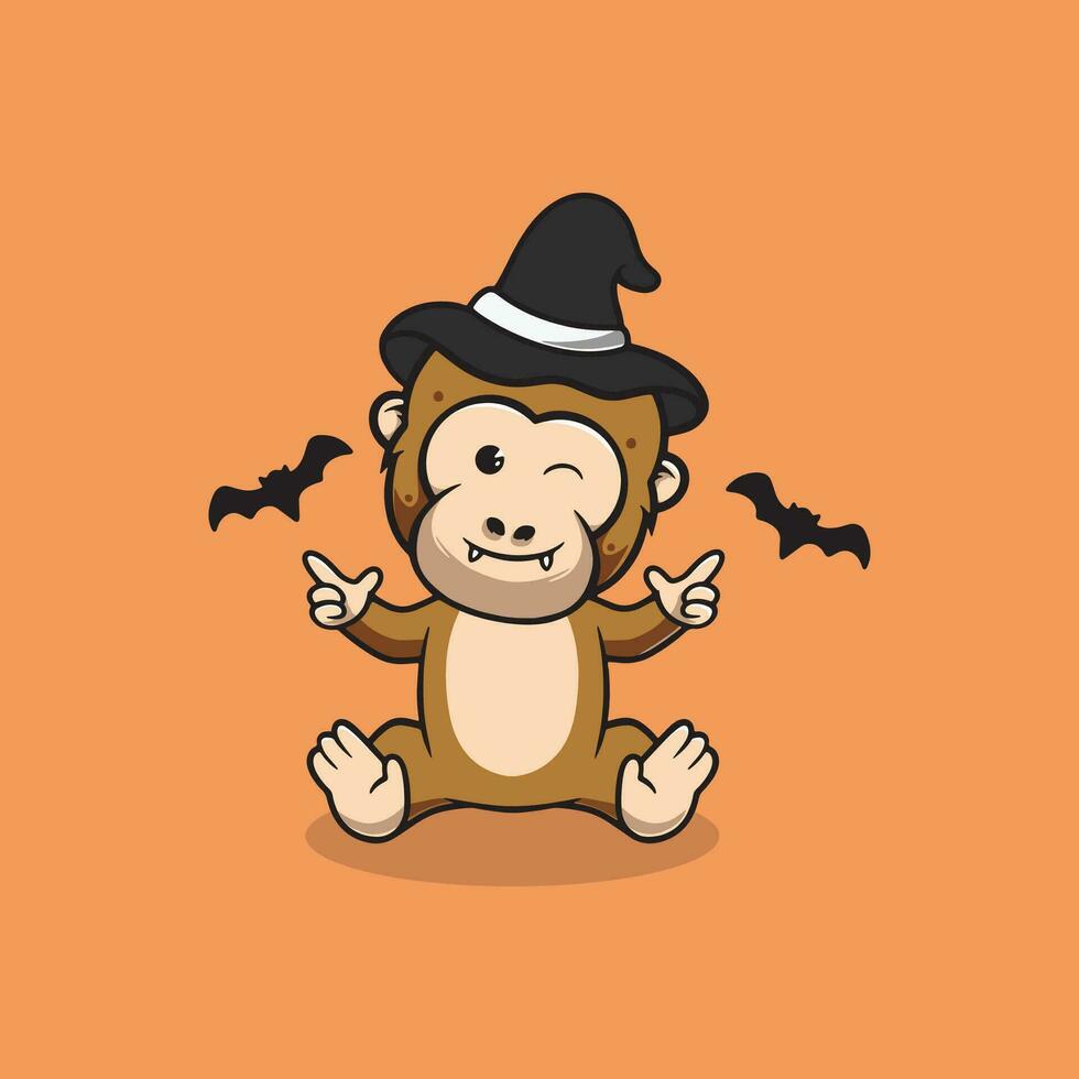 Cute monkey with vampire costume cartoon illustration vector