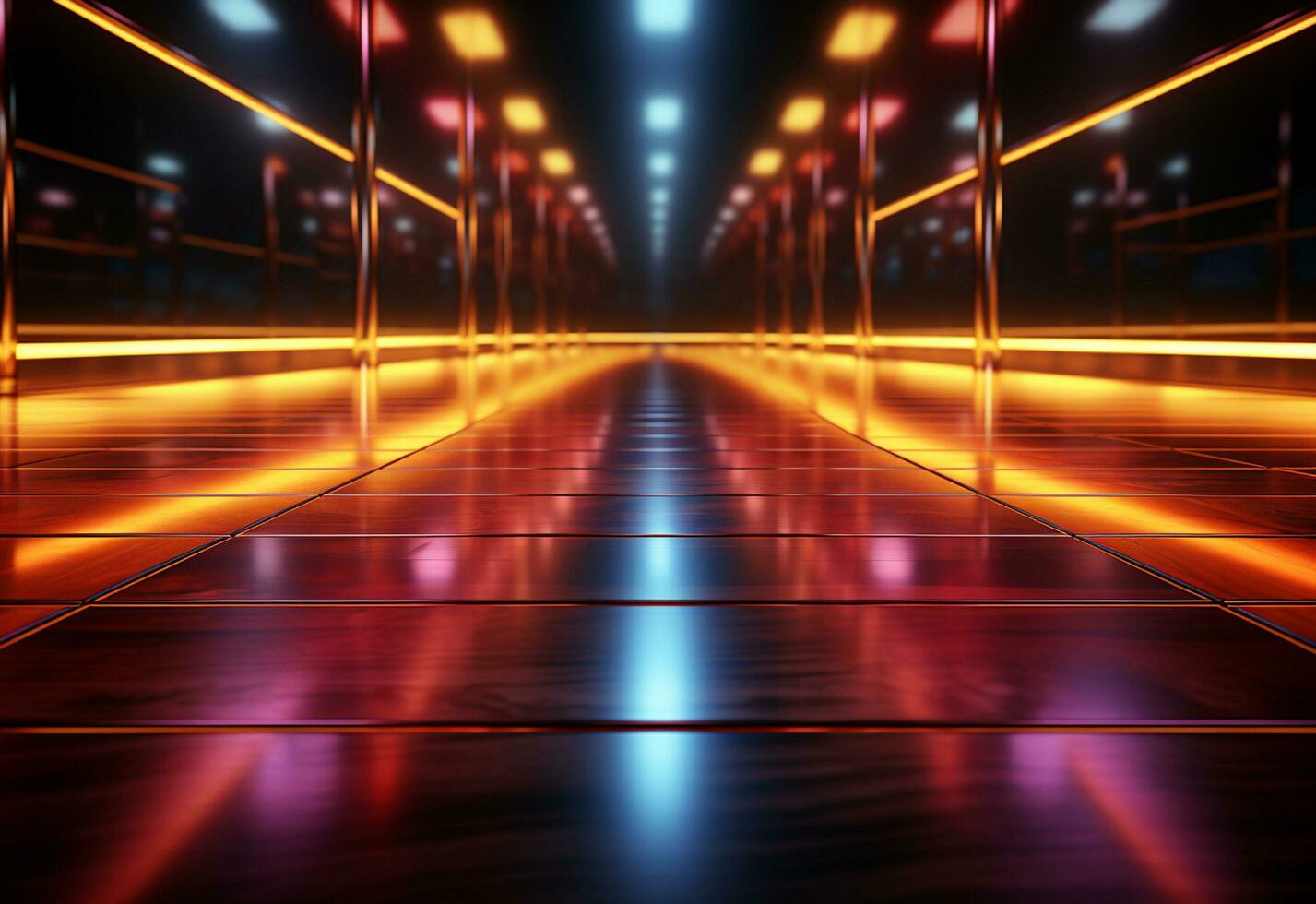 Ai Generative Yellow and red Neon illuminated futuristic backdrop realistic image- ultra hd- high design photo