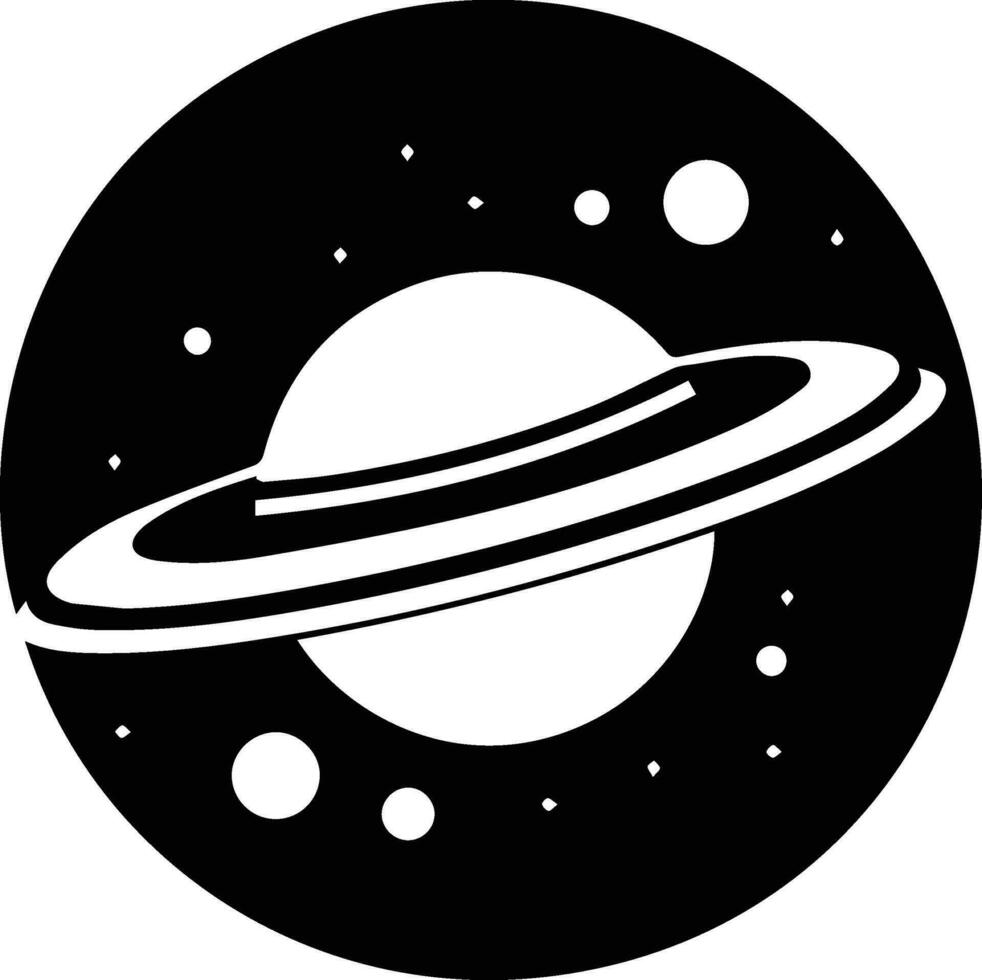 planeta con anillos logo en plano línea Arte estilo vector