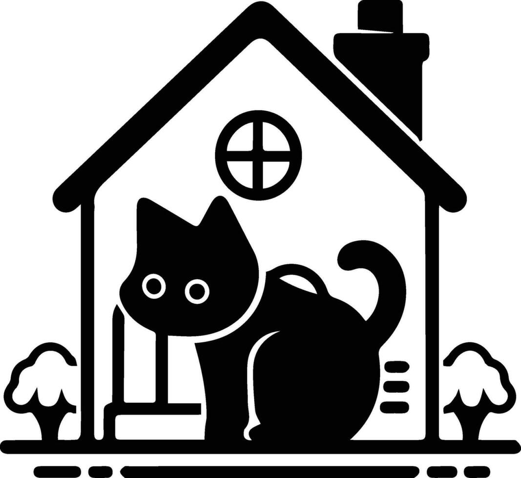 casa de perros y gatos logo en animal clínica concepto en plano línea Arte estilo vector