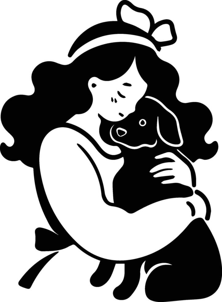 Woman and cat logo in animal clinic concept in flat line art style vector