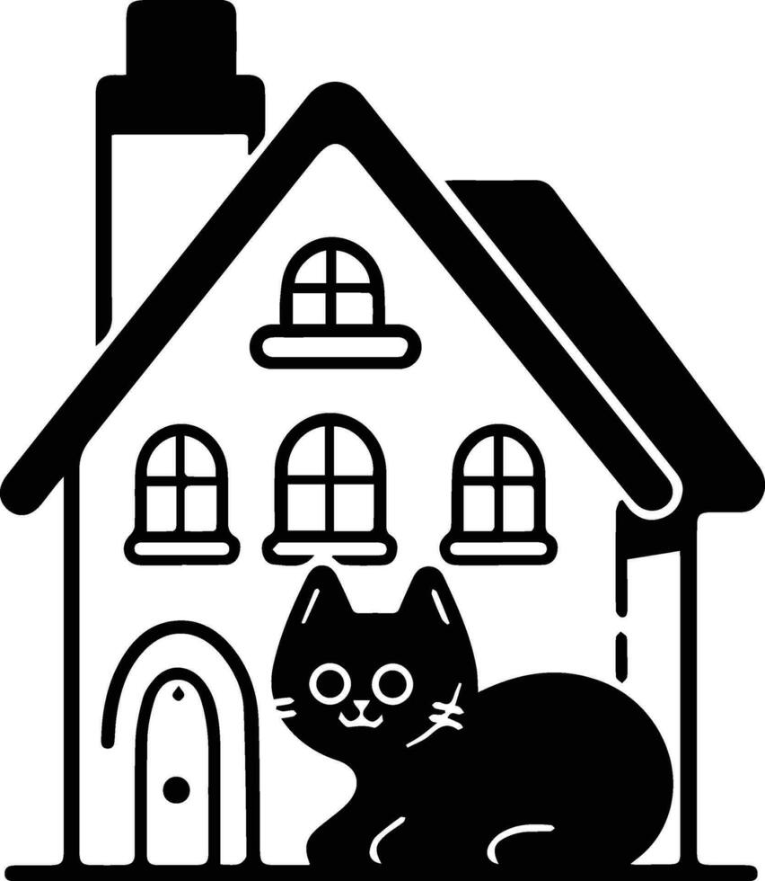 House of dogs and cats logo in animal clinic concept in flat line art style vector