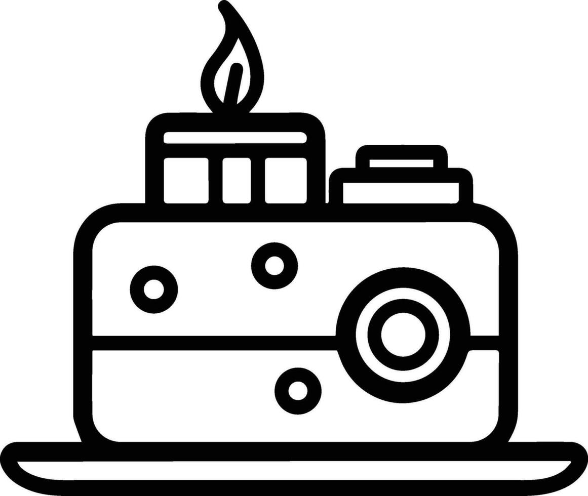 Camera at birthday party logo in flat line art style vector