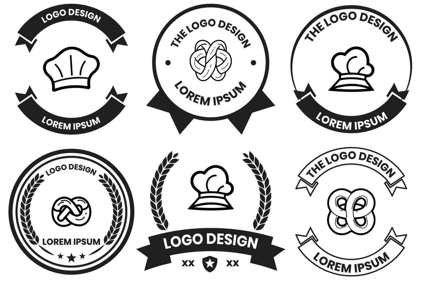 Cake and bread logo in flat line art style vector