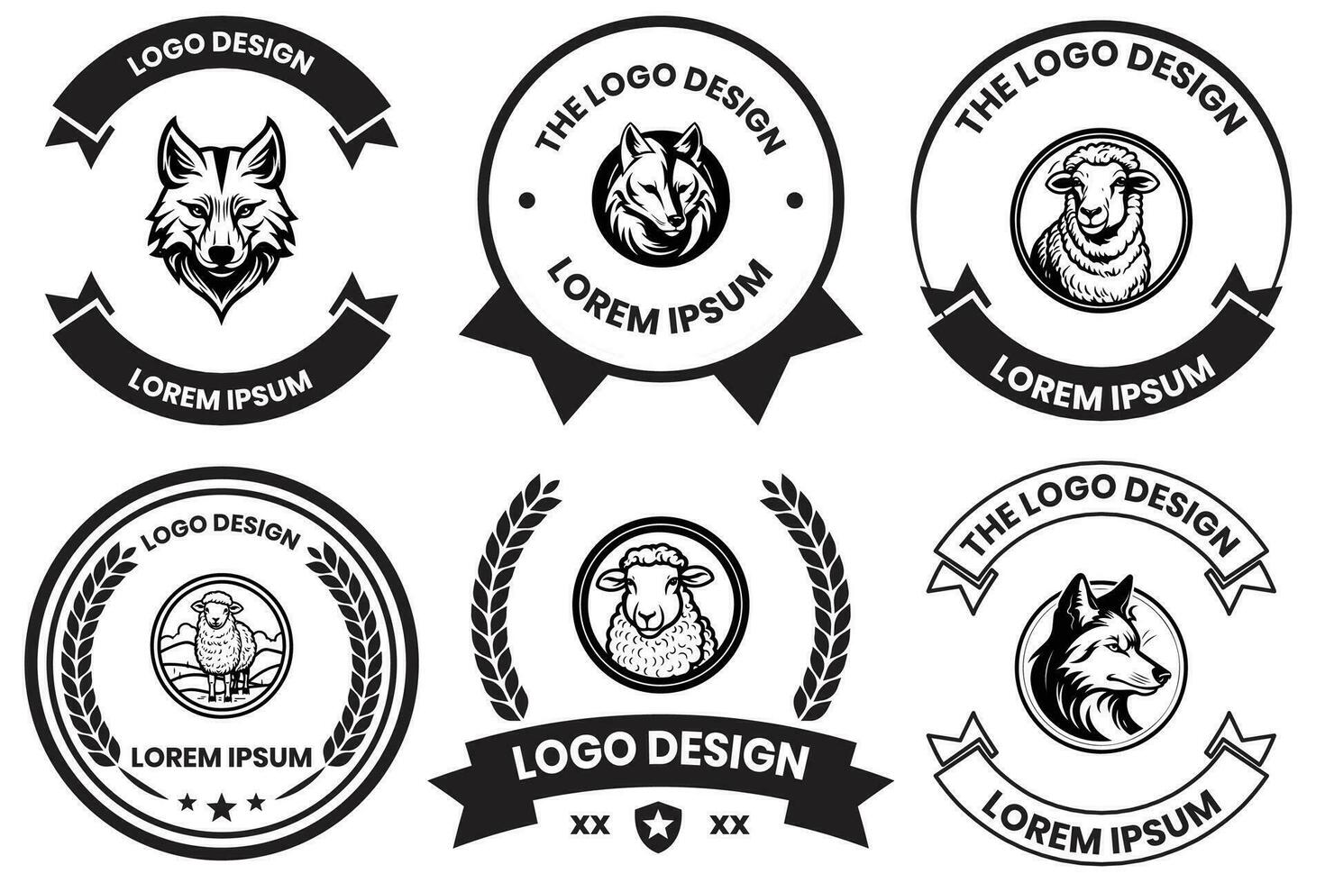 animal logo in flat line art style vector