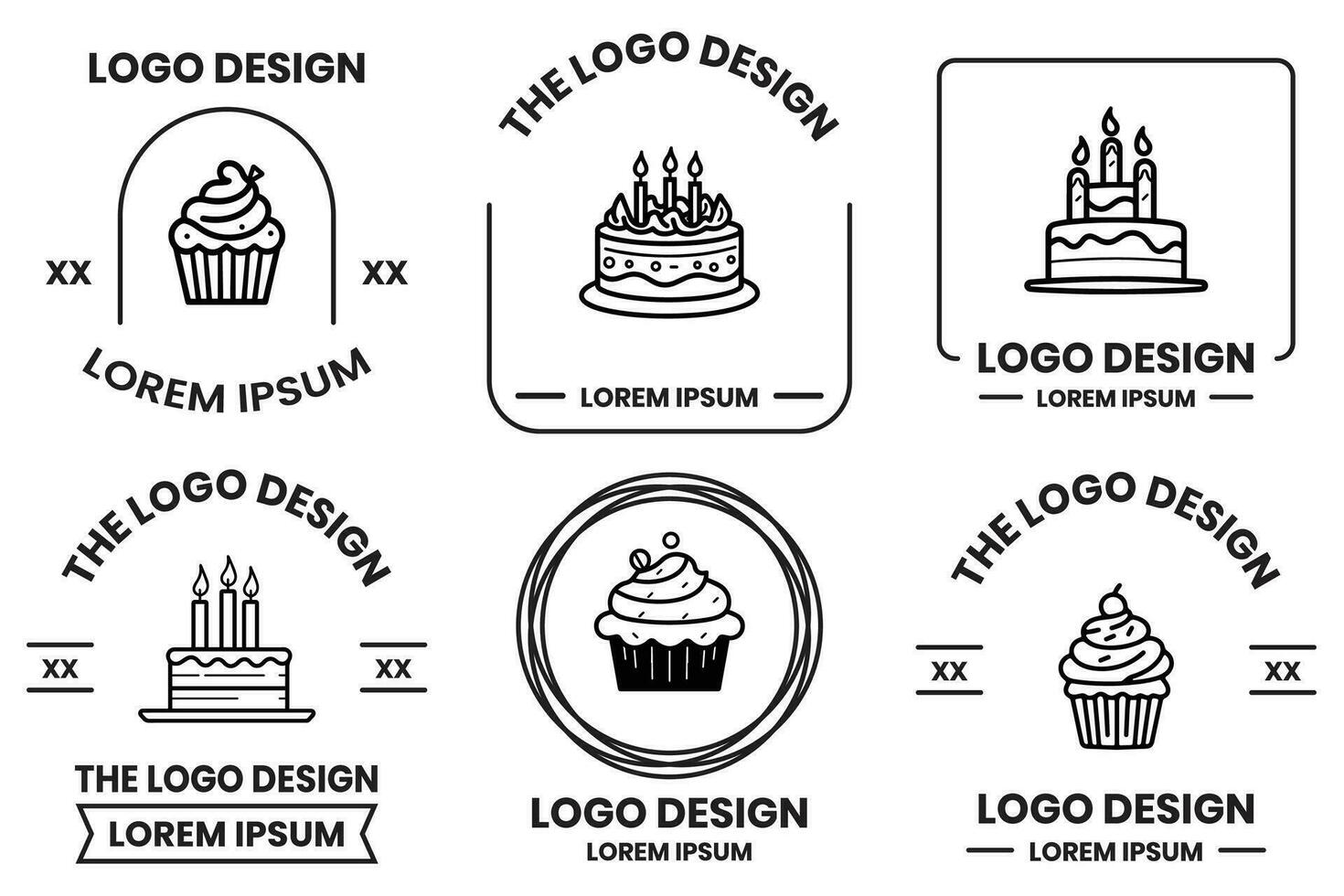 pastel y un pan logo en plano línea Arte estilo vector