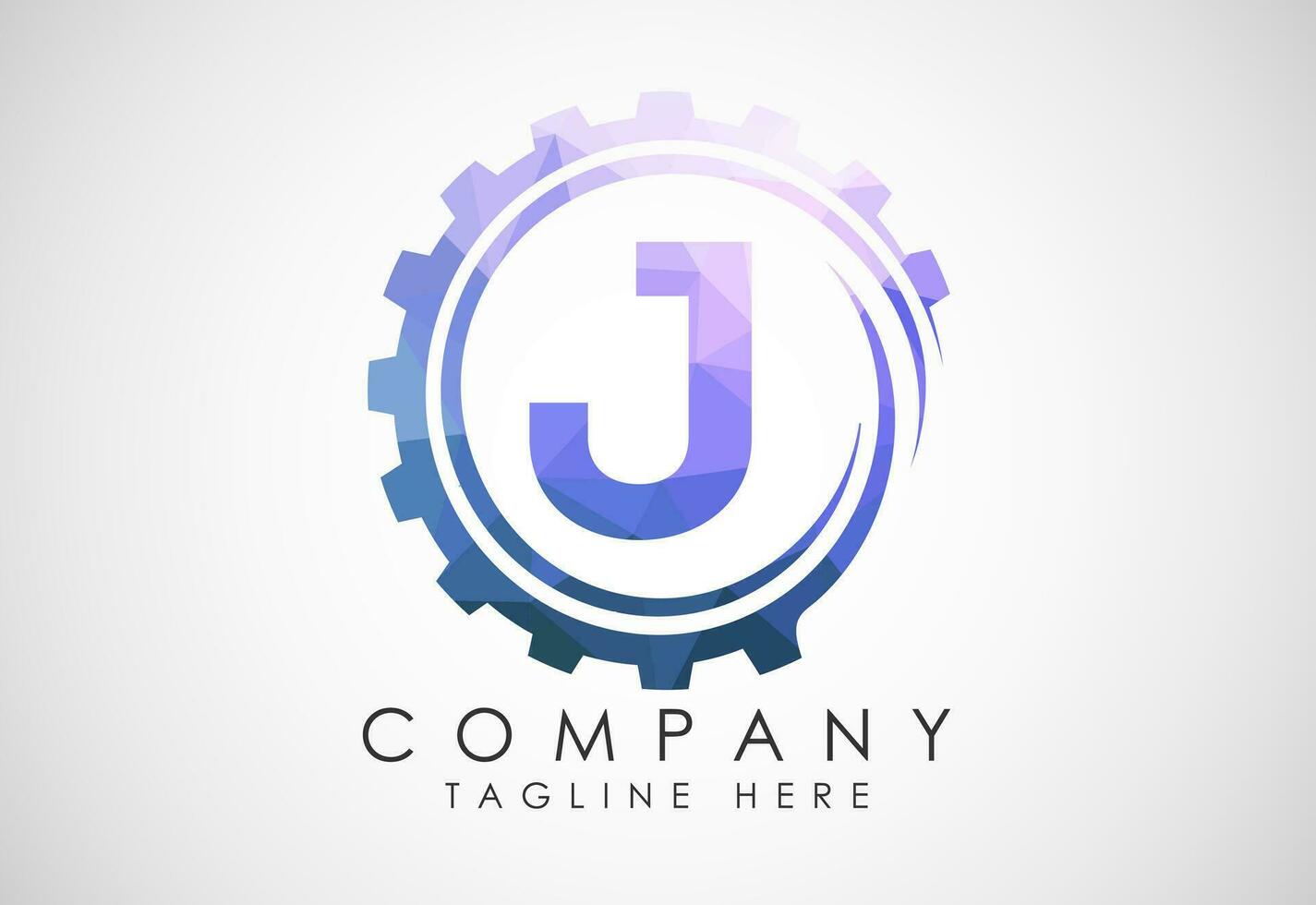 Low poly alphabet J in a gear spiral. Gear engineer logo design. Polygonal logo for automotive vector