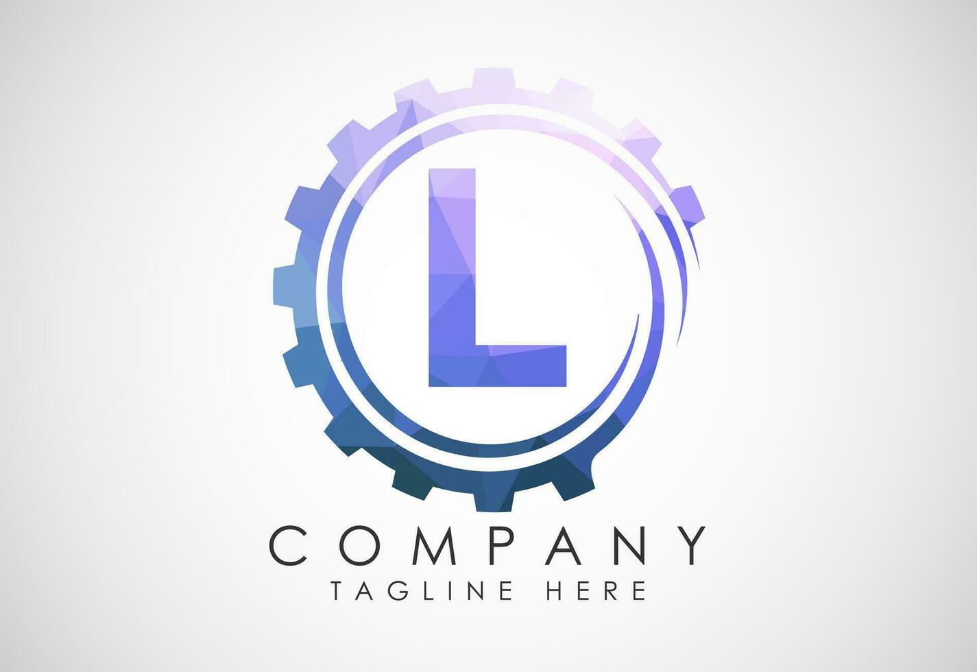 Low poly alphabet L in a gear spiral. Gear engineer logo design. Polygonal logo for automotive vector