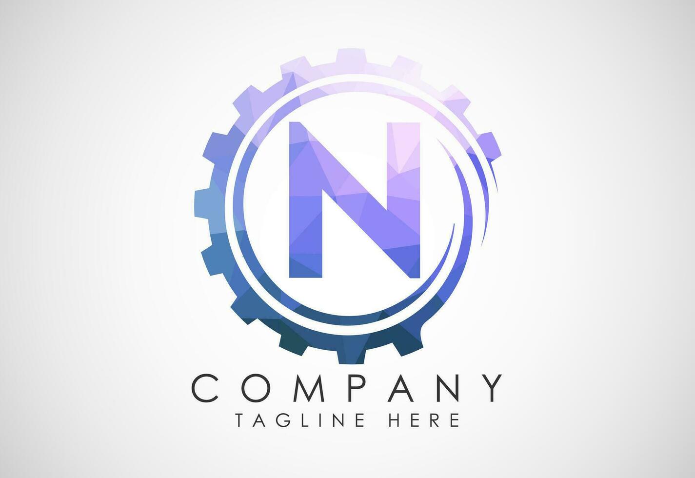 Low poly alphabet N in a gear spiral. Gear engineer logo design. Polygonal logo for automotive vector