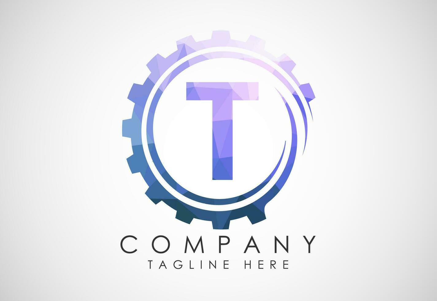Low poly alphabet T in a gear spiral. Gear engineer logo design. Polygonal logo for automotive vector