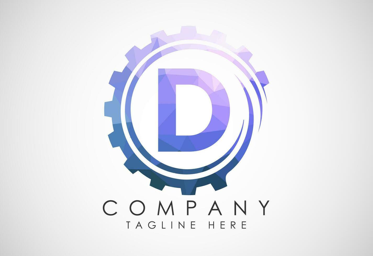 Low poly alphabet D in a gear spiral. Gear engineer logo design. Polygonal logo for automotive vector